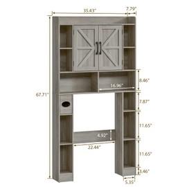 Farmhouse Storage Cabinet Over Toilet with Barn Doors，Over The Toilet Storage Cabinet, Home Space-Saving Toilet Rack, for Bathroom, Restroom, Laundry