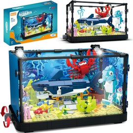Vocrev Creator Shark Fish Tank Building Kids Toys Set with Light, Shark Building Construction Toys Sets, Ideas Gifts for Kids, Boys and Girls, Adult, Nice Aquarium Decor for Ocean Lovers (648 PCS)