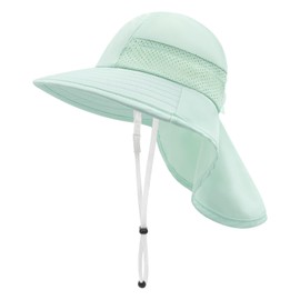 XIAOHAWANG Girls Sun Hat Baby Beach Hats Boys UPF 50+ Kids Summer Protection Cap Toddler Breathable Caps with Neck Flap (6-12Months,Light Green)