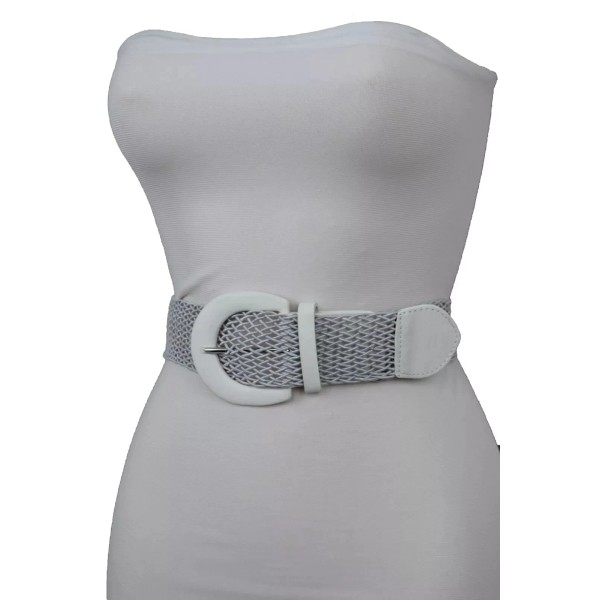 Unbranded New Women White Faux Leather Braided Net Mesh Fabric