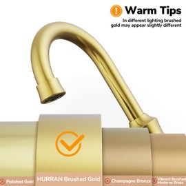 Hurran Bathroom Faucet 3 Hole, 8 Inch Widespread Bathroom Faucets with Pop-up Drain and Supply Line, Bathroom Sink Faucet for Sink, Vanity, RV, Brushed Gold