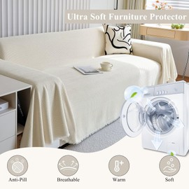 VClife Cream White Couch Covers for 3 Cushion Couch Sofa XL Sofa Slipcover Thick Pet Friendly Chenille Sofa Cover Sectional Sofa Protector Cover Easy Care Breathable Furniture Protector 71"x 134"