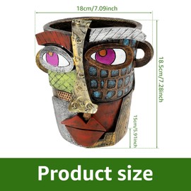 Abstract Face Flower Pot Resin Abstract Head Planter Pot Colorful Abstract Beauty Planter Pot Artistic Face Art Abstract Pot Portable Abstract Plants Container with Handle for Home Decor Plants (02)