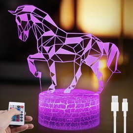 Horse Girls Gift, Horse 3D Night Light for Children, Dimmable Horse 3D Lamp with 16 Colour Changes, Horse Girl Lamp, Night Lights with Remote Control and Smart Touch, Gift for Boys Girls