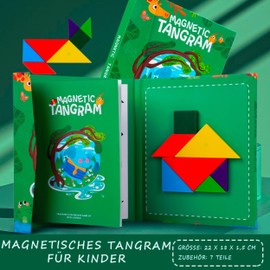 ALPESU KIDS Magnetic Tangram for Children Aged 3+ - Book Size Educational Toy with 7 Magnetic Pieces - Portable Puzzle - Ideal for Travel - Creative and Educational Gift