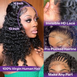 HIRIREMY 18 Inch Deep Wave BOB Lace Front Wigs Human Hair Pre Plucked Wear And Go Glueless Deep Wave Curly BOB Wig Human Hair 13x4 HD Short Curly Frontal BOB Wigs For Black Women Wet And Wavy