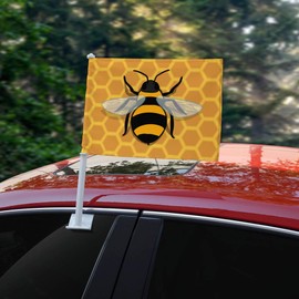 GRAPHICS & MORE Bee on Honeycomb Car Truck Flag with Window Clip On Pole Holder