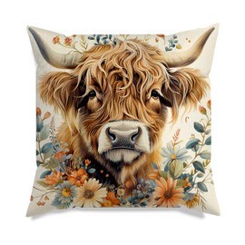 VLYX Highland Cattle Highland Cow Decorations Scottish Gift for Women Pillow Case Animal Flower Decoration