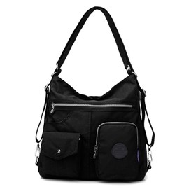 Blostirno Women's Shoulder Bag, Backpack, Large Capacity, Handbag, Nylon, 2-Way, Lightweight, Waterproof, Black