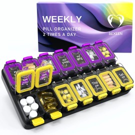Bexeen Extra Large Weekly Pill Organizer 2 Times A Day - Airtight Pill Box 7 Day - A...