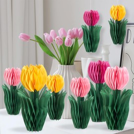 EASY JOY Tulip Flower Honeycomb Decoration 8Pcs Orange Pink Flower Centerpieces for Table Paper Flower Happy Birthday Decorations Baby Shower Decoration Wedding Supplies