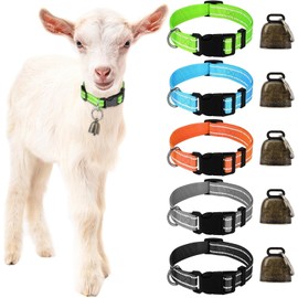 Mfsdai Pack of 5 Reflective Goat Collars with Bells, Adjustable Nylon Sheep Collars, Cow Bells for Small Livestock Goat Sheep and Cow with Anti-Loss Collar