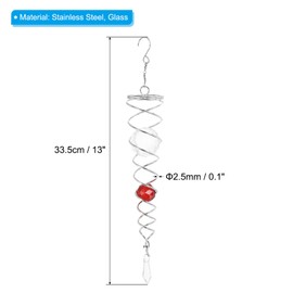 PATIKIL 13 Inch Gazing Ball Spiral Tail, Stainless Steel Wind Spinners Stabilizer with 2 Glass Balls Prism and Hanging Swivel Hook for Indoor Outdoor Garden Decoration, Red