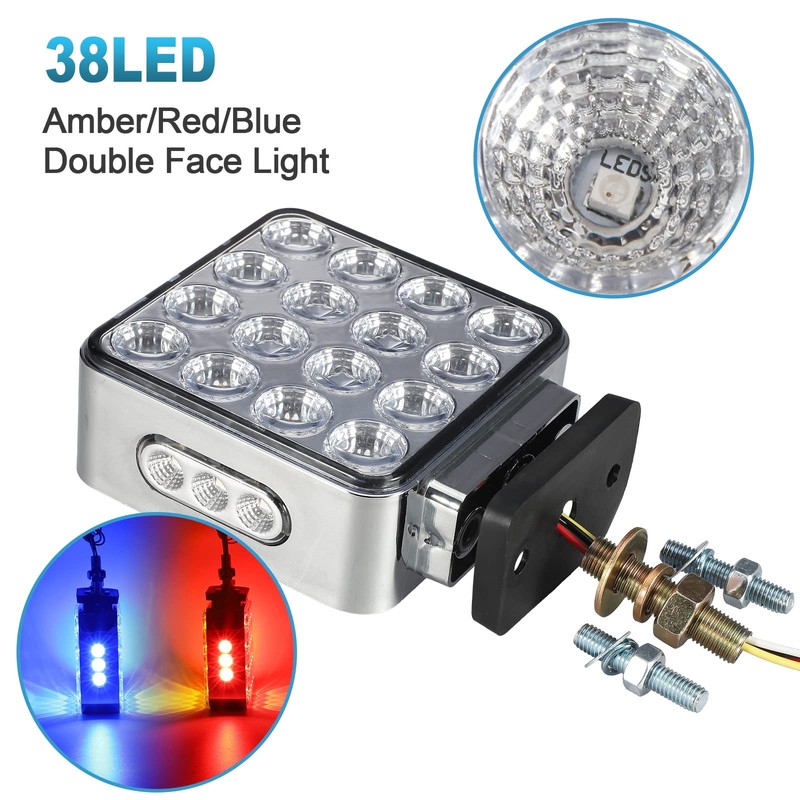Partsam 2pcs Dual Revolution Amber/Red/Blue Square Double Face 38 Diode