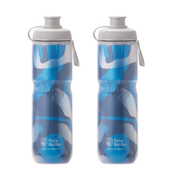 Polar Bottle 24 oz Sport Insulated Clean Cover Bottle 2-Pack Contender Blue/Silver
