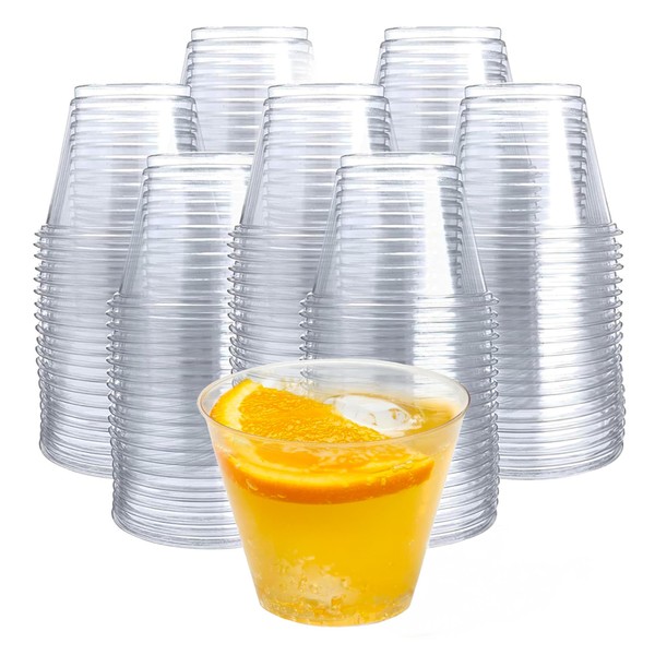 Prestee 200-Pack - 9oz Clear Plastic Cups - Durable Disposable