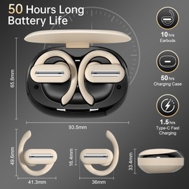 VibeHaven Wireless Earbuds, Bluetooth 5.4 Headphones Sports, Bluetooth Earbuds with Earhooks, ENC Noise Cancelling Mic, Earbuds Wireless Bluetooth for Laptop Pad Phones Workout Running Exercise, Beige