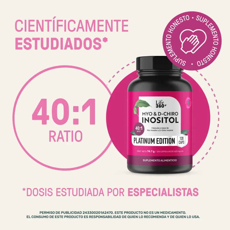 Inositol Platinum Life360 Myo Y D-chiro Inositol 120 Cps Sin