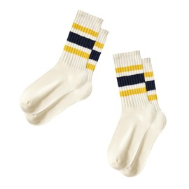 Zando Socks for Women Striped Retro Womens White Crew Vintage Calf Sporty Mid Calf Socks Casual Cotton Cute Fashion Yellow Black