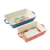 2-Piece Rectangular Bakeware Set, Stoneware Baking Dishes with Handles, Floral