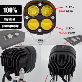 JALN7 LED Pods Light 4X4 Amber Fog Lamp 3 Inch Combo Motorcycle Auxiliary Brim Work Lights Offroad Lights 2pcs 80W Waterproof on Roof Bumper Hood for Trucks Jeep Bronco UTV RZR X3 ATV