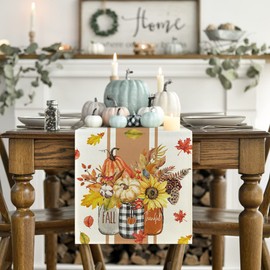 Artoid Mode Thankful Fall Pumpkin Leaves Floral Vases Table Runner, Autumn Thanksgiving Kitchen Dining Table Decoration for Home Party Decor 13x108 Inch