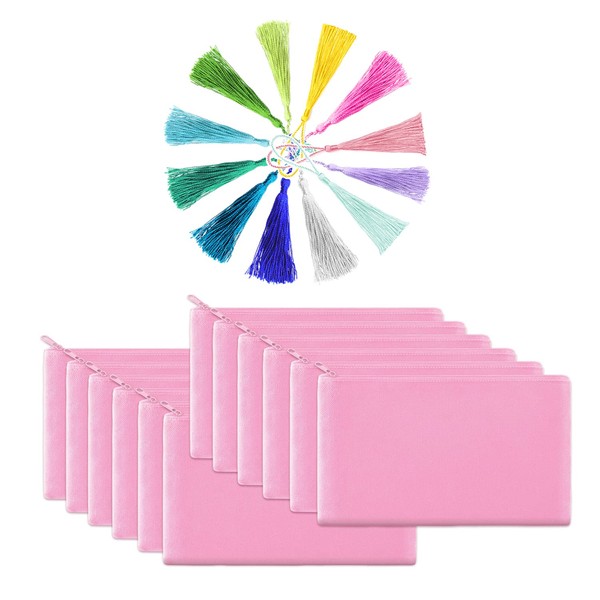12 Pack Pink Canvas Makeup Bags Pencil Case with Zipper