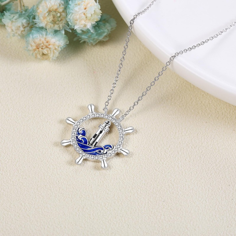 URONE Sterling Silver Lighthouse Pendant Necklace - Lighthouse Jewelry Gift