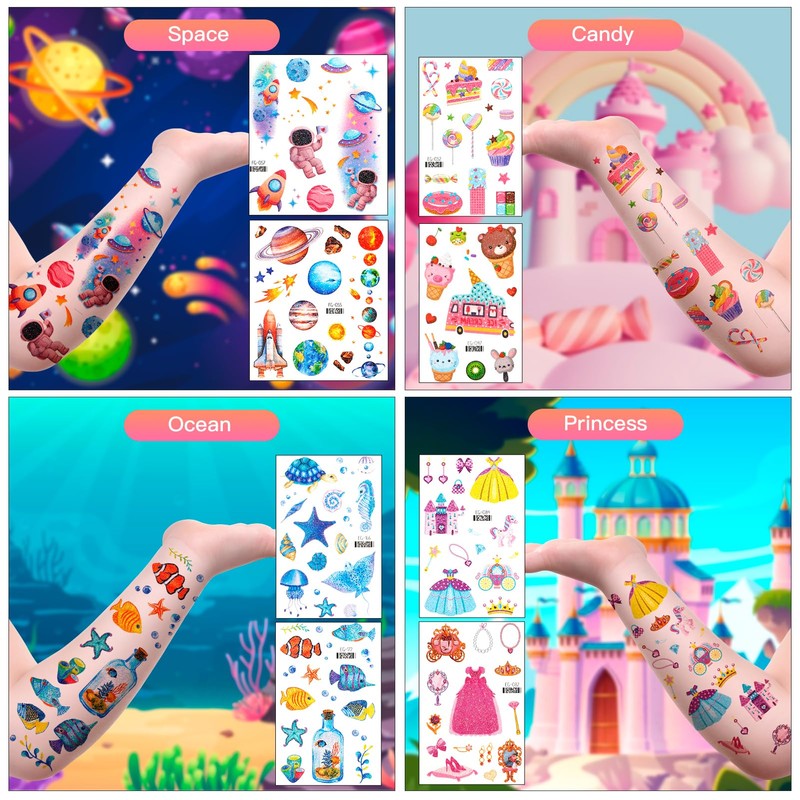 Dawnglow Skin-friendly children's tattoos, 10 sheets of glitter tattoos, cartoon