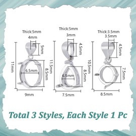 nbeads 3 Stück 3 Stile 925 Sterlingsilber Anhänger, Anschlussfassungen Anhänger Rohling Anhänger Tablett Schnellverschluss-Sockel Für Herstellung von Schmuckkettenanhängern, 4.5x5x3.4mm