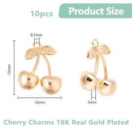 DICOSMETIC 10Pcs Cherry Charms 18K Gold Plated Charms Brass Cherry Fruit Charms Cute Jewelry Charms Small Fruit Charms for Earrings Bracelets Jewelry Making, Hole: 0.7mm