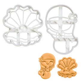 Set of 2 Mermaid Themed Cookie Cutters (Designs: Mermaid and Pearl Oyster), 2 Pieces - Bakerlogy