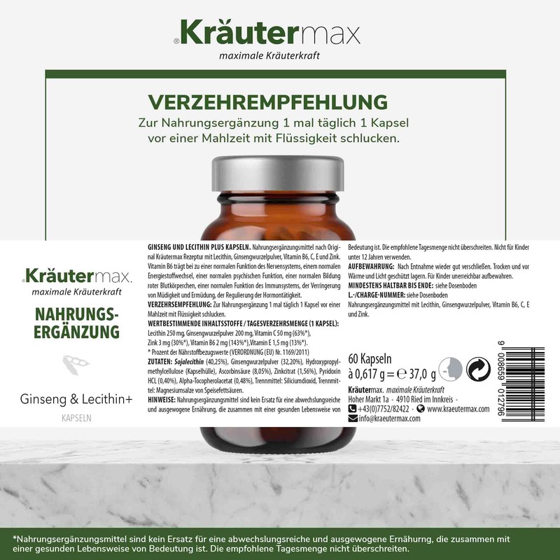 Kräutermax Ginseng & Lecithin+ Capsules 1 x 60 Pieces