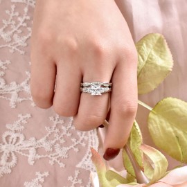 Wuziwen 1 Carat Wedding Infinity Band Bridal Ring Sets Princess AAAAA CZ Sterling Silver Size 7