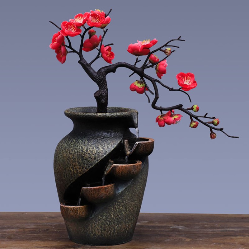 Desktop Flower Vase Bonsai Waterfall Fountain,Tabletop Decorative Waterfall,Relaxation Meditation Waterfall,