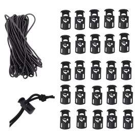 Mandala Crafts Black Shock Cord & Plastic Cord Locks for Elastic Drawstring Clips - Bungee String & Spring Toggle Cord Ends Stopper Clamps for Shoelace Paracord
