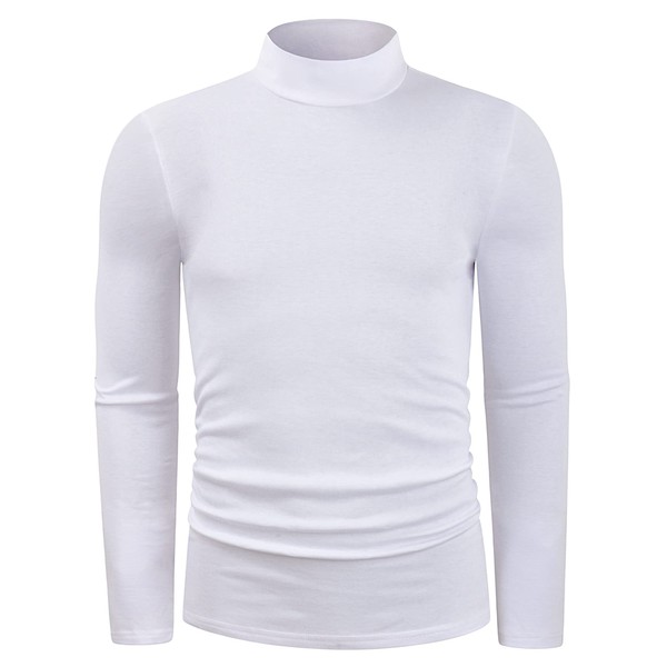 LE VONFORT Camisetas de manga larga con cuello alto para hombre, ajuste delgado, camiseta térmica ligera, C-blanco, X-Large