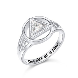 DAOCHONG Sobriety Ring for Women 925 Sterling Silver AA Alcoholics Anonymous Ring AA Sobriety Gifts CZ Cross Stay Sober Recovery Rings Alcoholics Anonymous Gifts for Women Her