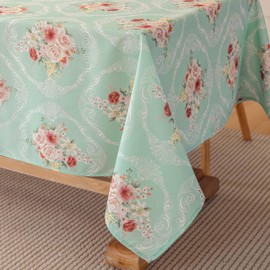 Vintage Floral Rectangle Tablecloth Shabby Chic Flower Table Cloth Spring Table Cover Waterproof for Dinner Kitchen Picnic, Mint Green, 60x84 Inches