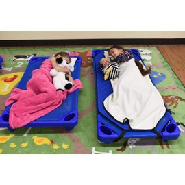 ECR4Kids Streamline Children's Naptime Cot, Stackable Daycare Sleeping Cot for Kids, 52" L x 23" W, Ready-to-Assemble, Blue (Set of 6)