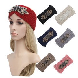 Ipetboom 2pcs Knitted Hair Band for Women Navy Woolen Yarn Headwrap Flower Pattern Warm and Comfortable Hair Hoop for Styling and Face Washing