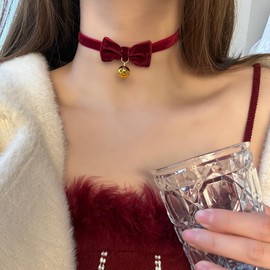 VIRAVENTO Red Heart Choker Bow Necklace Christmas Choker Red Velvet Choker Necklace for Women Christmas Prom Jewelry (C)