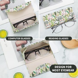 FlyingMage Foldable Glasses Holder Hard Shell Eyeglasses Case Fashion PU Leather Sunglasses Protective Cover (White Flowering Shrubs)