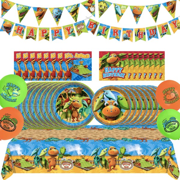Treasures Gifted Officially Licensed Dinosaur Train Birthday Party Supplies, Serves 24 Guests Complete Set Dinosaur Train Party Supplies, Dinosaur Birthday Party Supplies, Dinosaur Train Plates & More