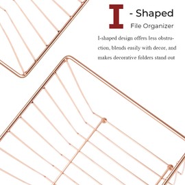 Y YOMA 1 Pack Rose Gold Desktop Hanging File Organizer | 12 Pack Rose Gold Pocket Hanging File Folders with Tabs & Insert | Letter Size Metal File Kit for Desk Home Office, I Shaped