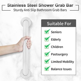 2 Pack Shower Grab Bar, Stainless Steel Bathroom Grab Bar, Shower Handle, Bath Handle, Grab Bars for Handicap Elderly Seniors Bathroom Safety Grab Bar (18 Inch，White)