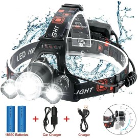 Unbranded Rechargeable LED Headlamp with 3 Heads – 18650 Battery Powered Headlight Torch