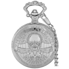 Tiong Vintage Pocket Watch Skull 3D Pattern Antique with Chain Best Gifts(Silver)