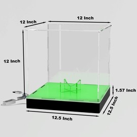 12'' Acrylic Display Case with RGB LED Lighted Base & Ball Holder, App & Controller, 16 Million Colors, Music Sync & Timer, Showcase Fullsize Basketball, Football, Mini Helmet, Collectibles