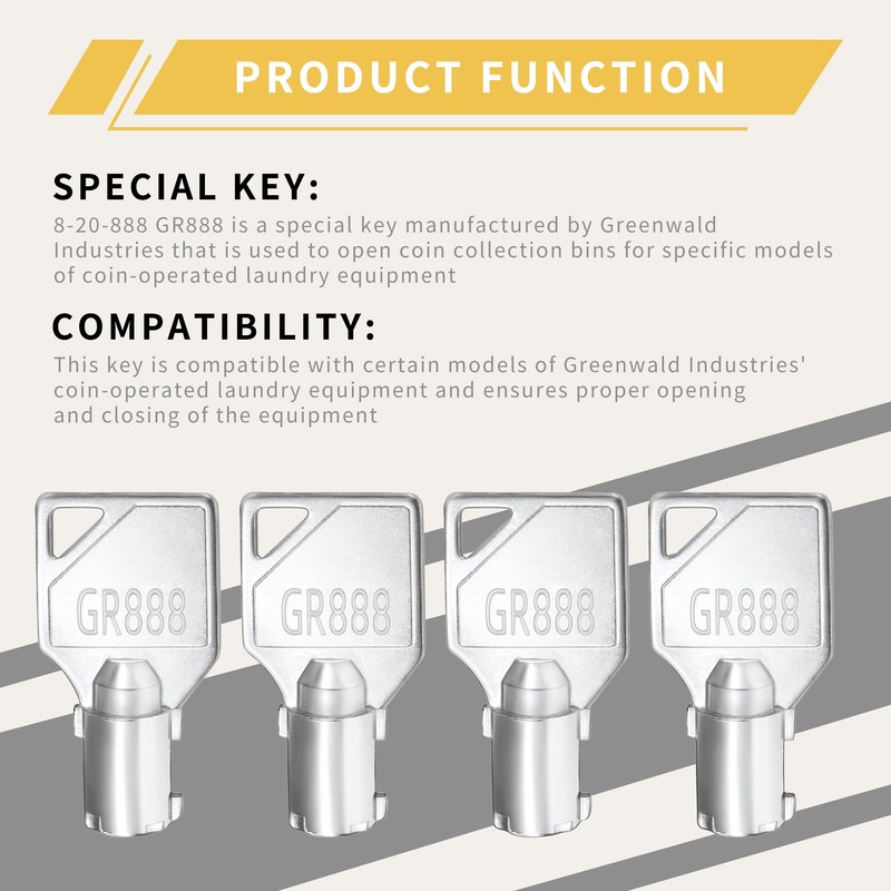 4-Pack Coin Laundry Machine Key,GR888,Laundry Key, Replacement for Greenwald Industries,Washing